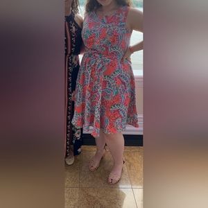 Jessica London Womens sz 18 Pink Paisley Sleeveless highlow Aline Dress w/belt